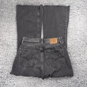 Levi's Jeans Women 28 Black 70s High Flare Stretch Distressed Denim Raw Hem